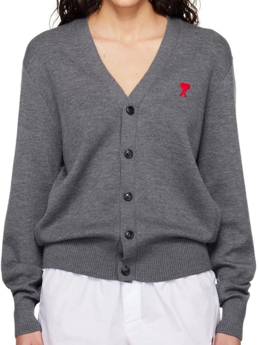 AMI De Coeur Wool Cardigan Heather Gray Size Medium